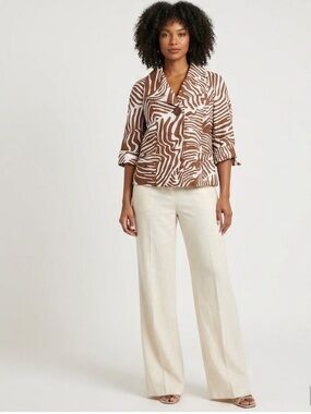 Kerry Brooke NEW Linen Animal Print Zebra Jacket Metallic Safari Blazer Neutral